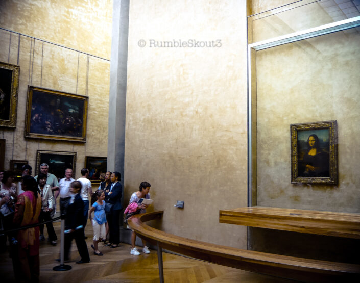 The Portrait of Lisa Gherardini Wife of Francesco del Giocondo, Mona Lisa, by Leonardo da Vinci has grown fond of attention, at the Louvre Museum, 1st arrondissement of Paris. (Leo) Lisa shouts Look at me don't leave me hanging bro