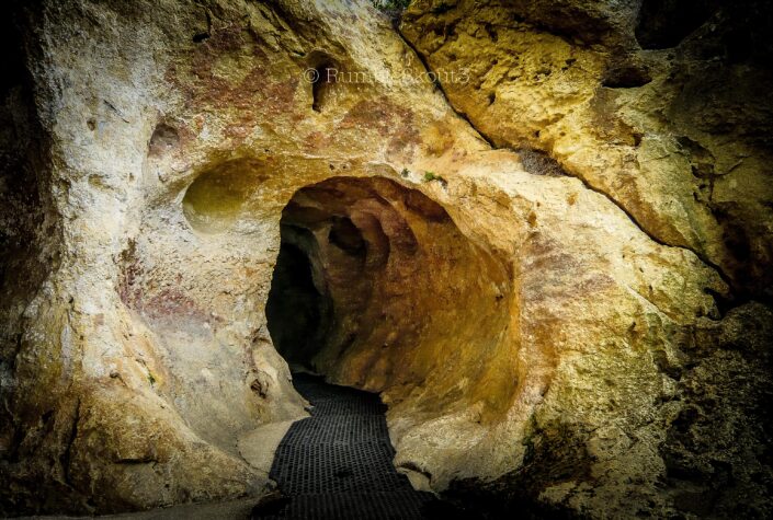 Entrance to a prehistoric cave, holding an Art Gallery Opening @ Grotte de Font de Gaume @ Les Eyzies-de-Tayac-Sireuil in the Dordogne Valley, South of France (Le Midi).