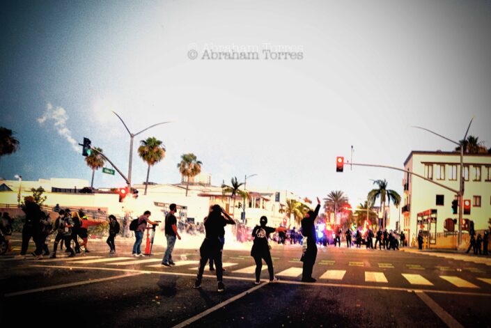 (M80) (fireworks) (Corner of Rodeo Drive & Santa Monica Blvd) (LA 2020 Protest) (Year 2020 Los Angeles) (City of Beverly Hills) (cop) (riot gear) (street photography) (social unrest) (social protest)