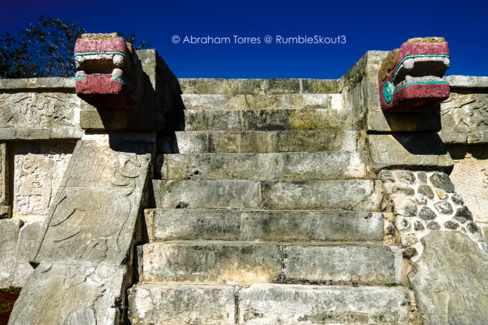 A color digital imagination of a Leica image, transformed using Photoshop and Lightroom to bring new life to La Plataforma de las Águilas y los Jaguares found at Chichén Itzán. digital darkroom reimagine Adobe Suite México Fine Art Collection (Chichén Itzá) (UNESCO World Heritage Site) New Seven Wonders of the World Yucatán Peninsula