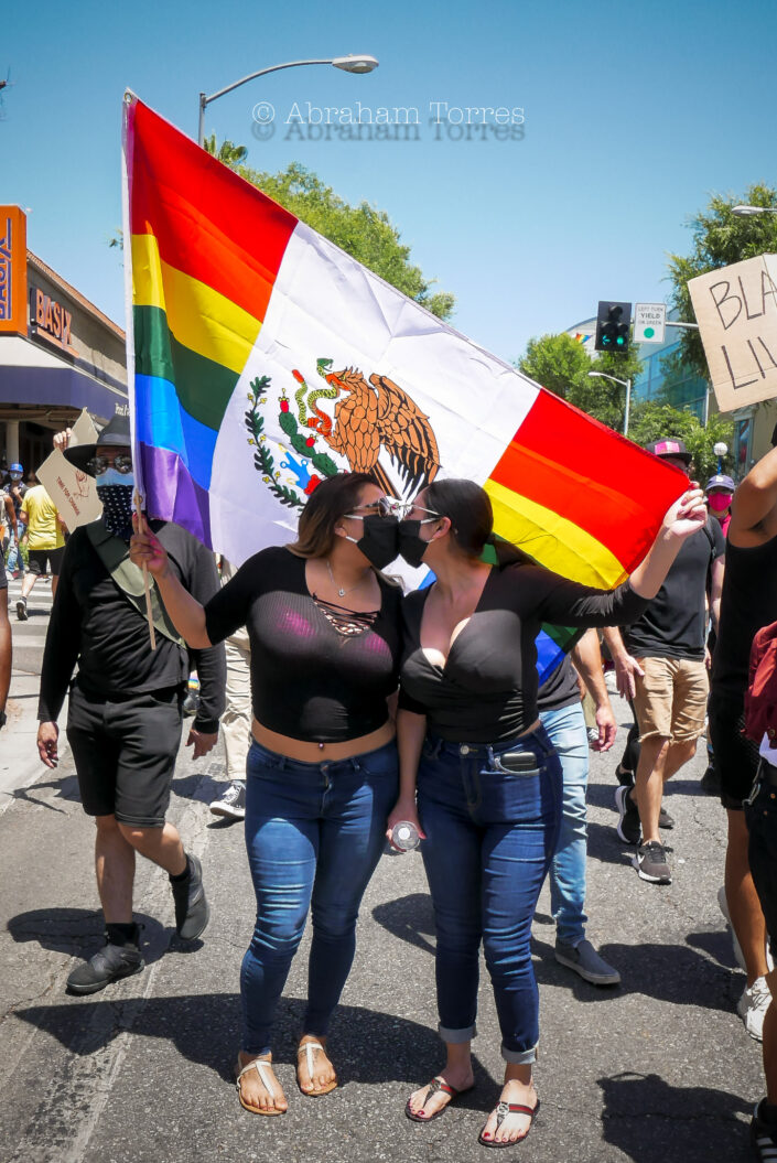 (Mexican Girls) (Flores St) (Year 2020 Los Angeles) (LA 2020 Protest) (Mexico Rainbow Gay Pride Flag) (Santa Monica Blvd) (West Hollywood) (kissing girls)