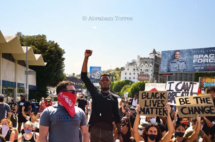 (LA 2020 Protest) Year 2020 Los Angeles (raised fist black lives matter) (Chateau Marmont) (Sunset Strip Sunset Blvd) (West Hollywood)