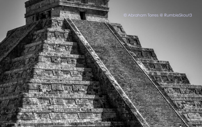 Stairway to Heaven (The Great Pyraimid of Kukulcán in Chichén Itzá) México Fine Art Collection (UNESCO World Heritage Site) (black & white) Yucatán Peninsula